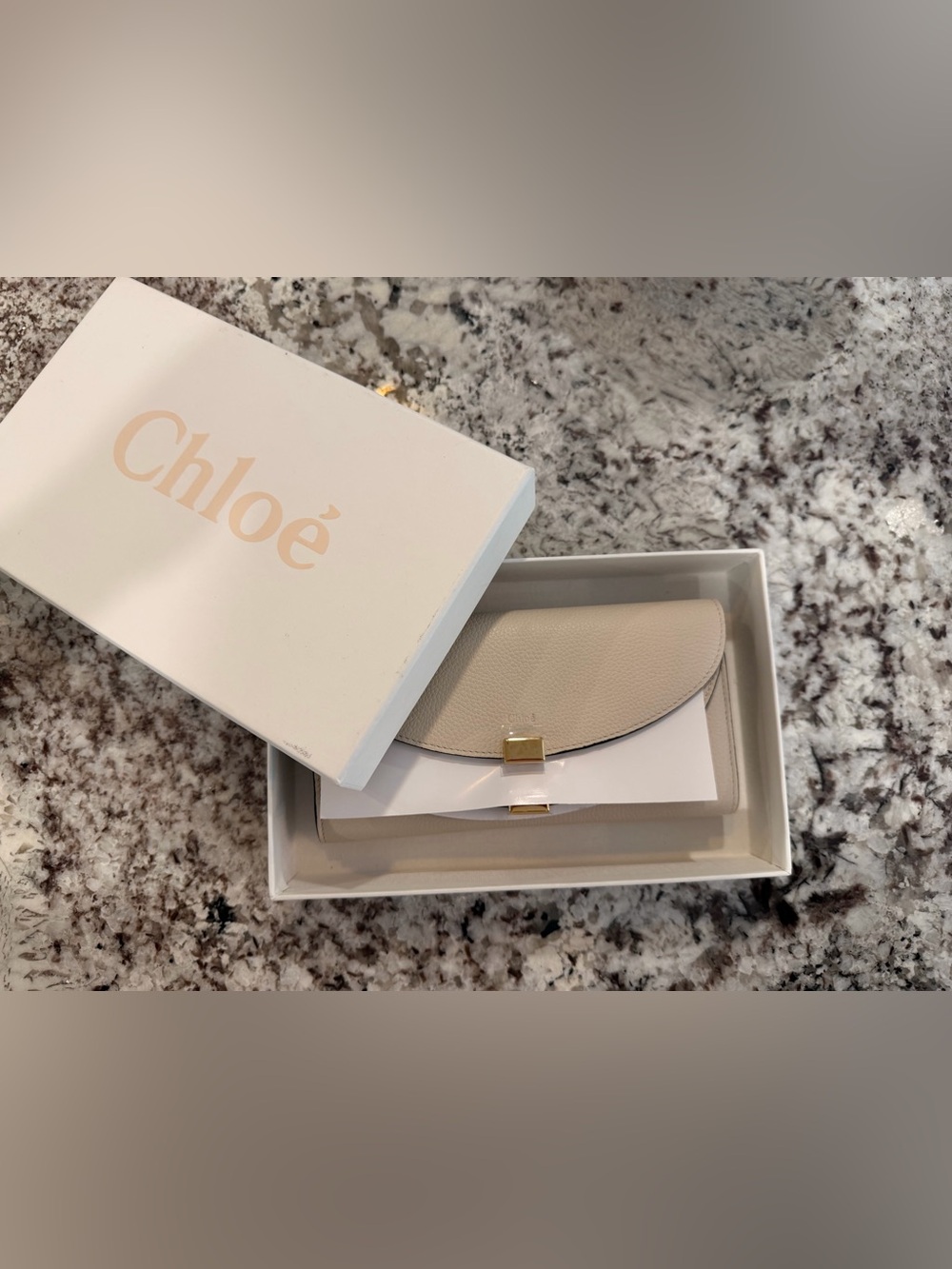 NWT Chloe Beige Leather Wallet Clutch with Gold Hardware